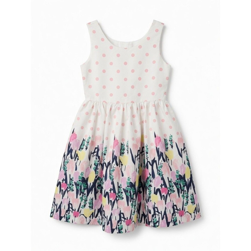 Gymboree Floral Dress Sz 8 Special Occassion Wedding Polka Dot Lined White Pink